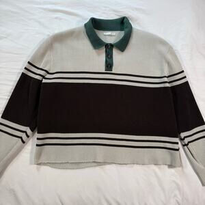 Zara Mens color block polo sweater long sleeve striped heavy weight size large